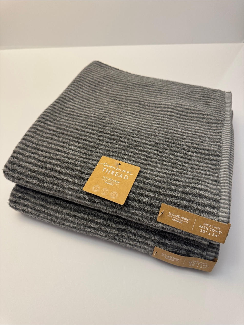 2pc COMMON THREAD Eco-Melange Bamboo Zero Twist Bath Towel Set
